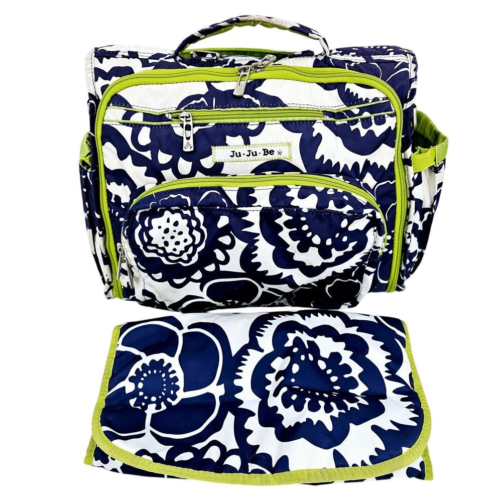 JuJuBe BFF Floral Diaper Bag & Pad Cobalt Blossoms Blue White Rare Discontinued